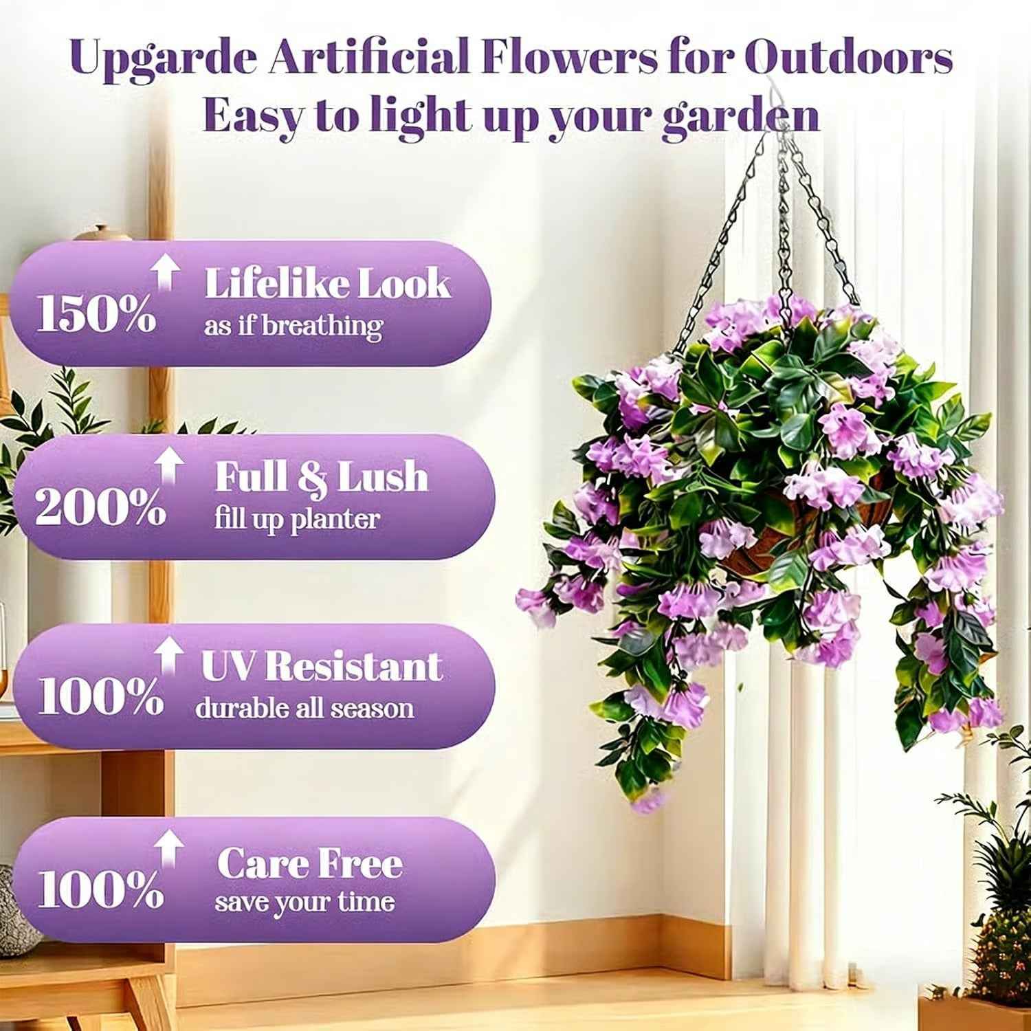 🚀UV Fade-Resistant Faux Crape Myrtle Hanging Basket with Coco Liner & Chain