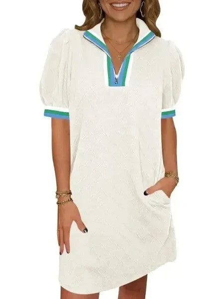 ClassiqueWear – Elegant Half Zip Everyday Tunic Dress