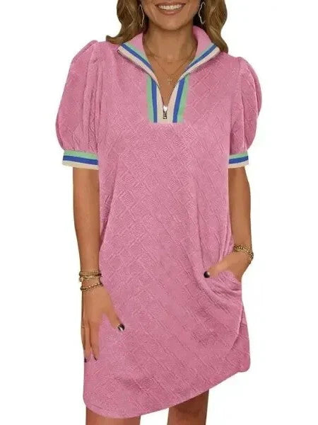 ClassiqueWear – Elegant Half Zip Everyday Tunic Dress