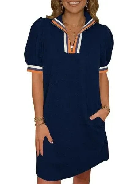 ClassiqueWear – Elegant Half Zip Everyday Tunic Dress