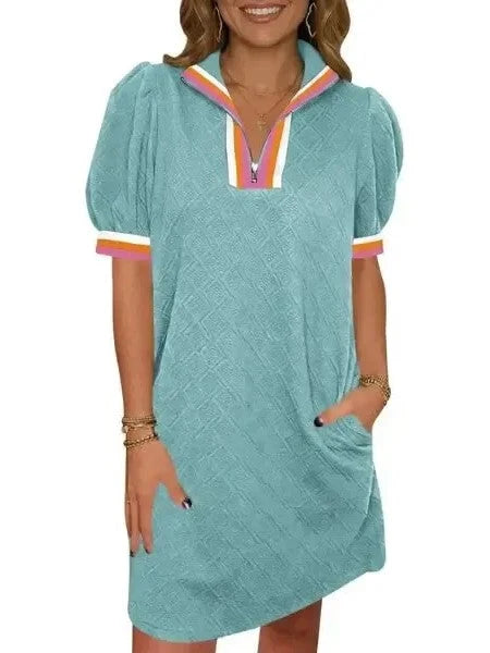 ClassiqueWear – Elegant Half Zip Everyday Tunic Dress