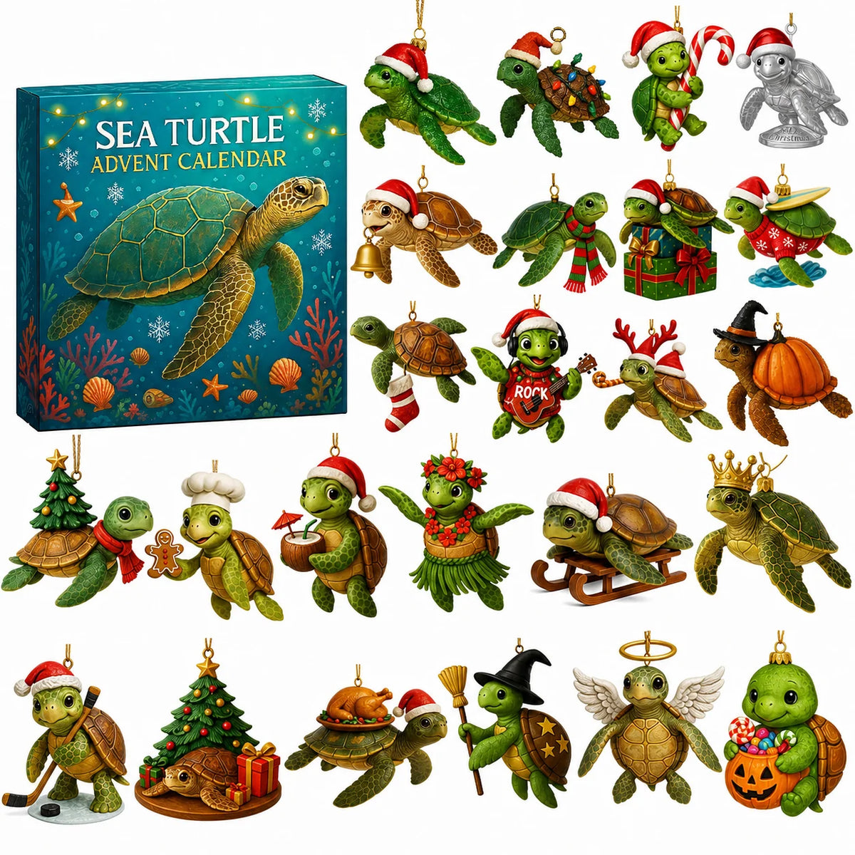 OceanMerry – 24-Day Festive Sea Turtle Ornament Calendar