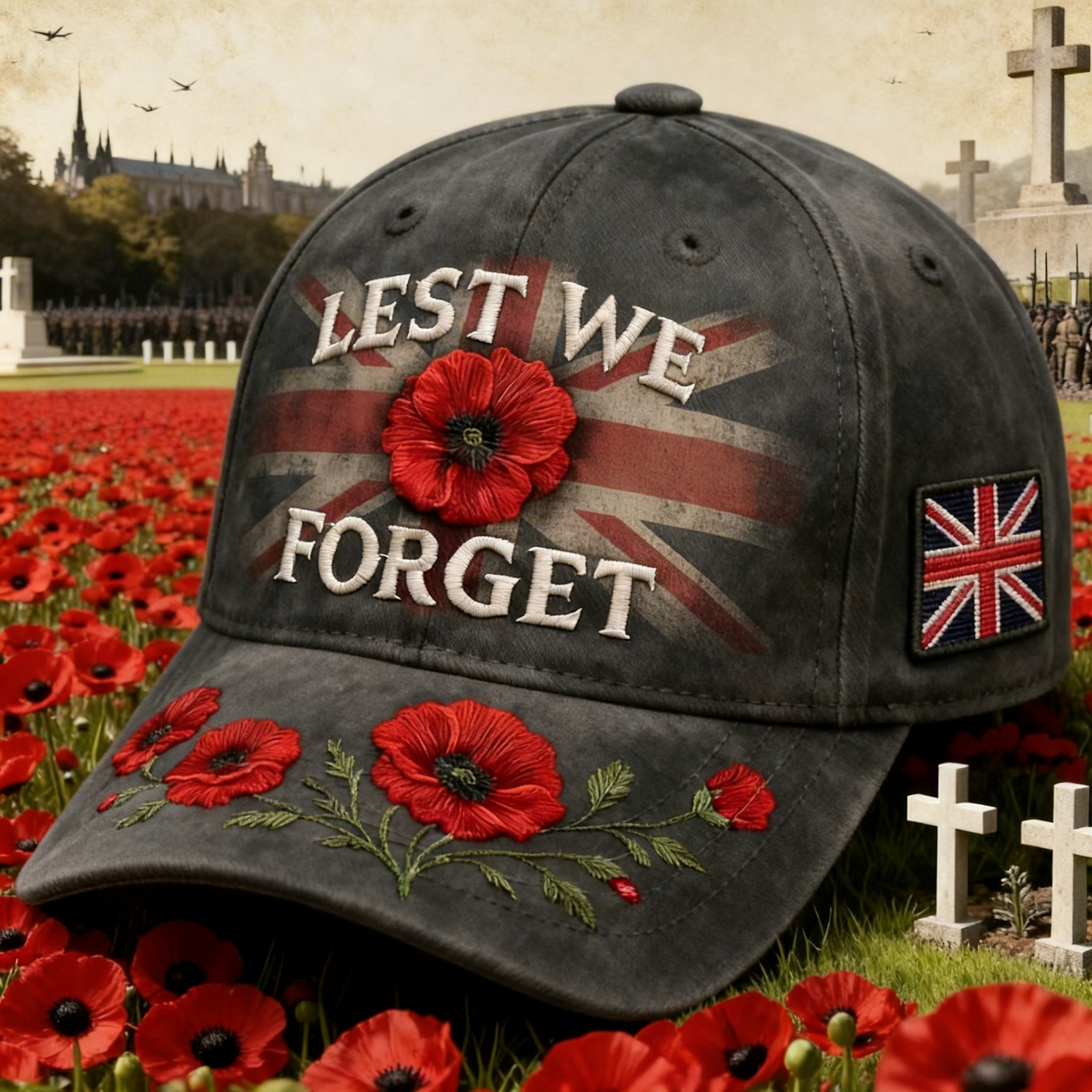 🌺 Lest We Forget Remembrance Poppy Memorial Cap