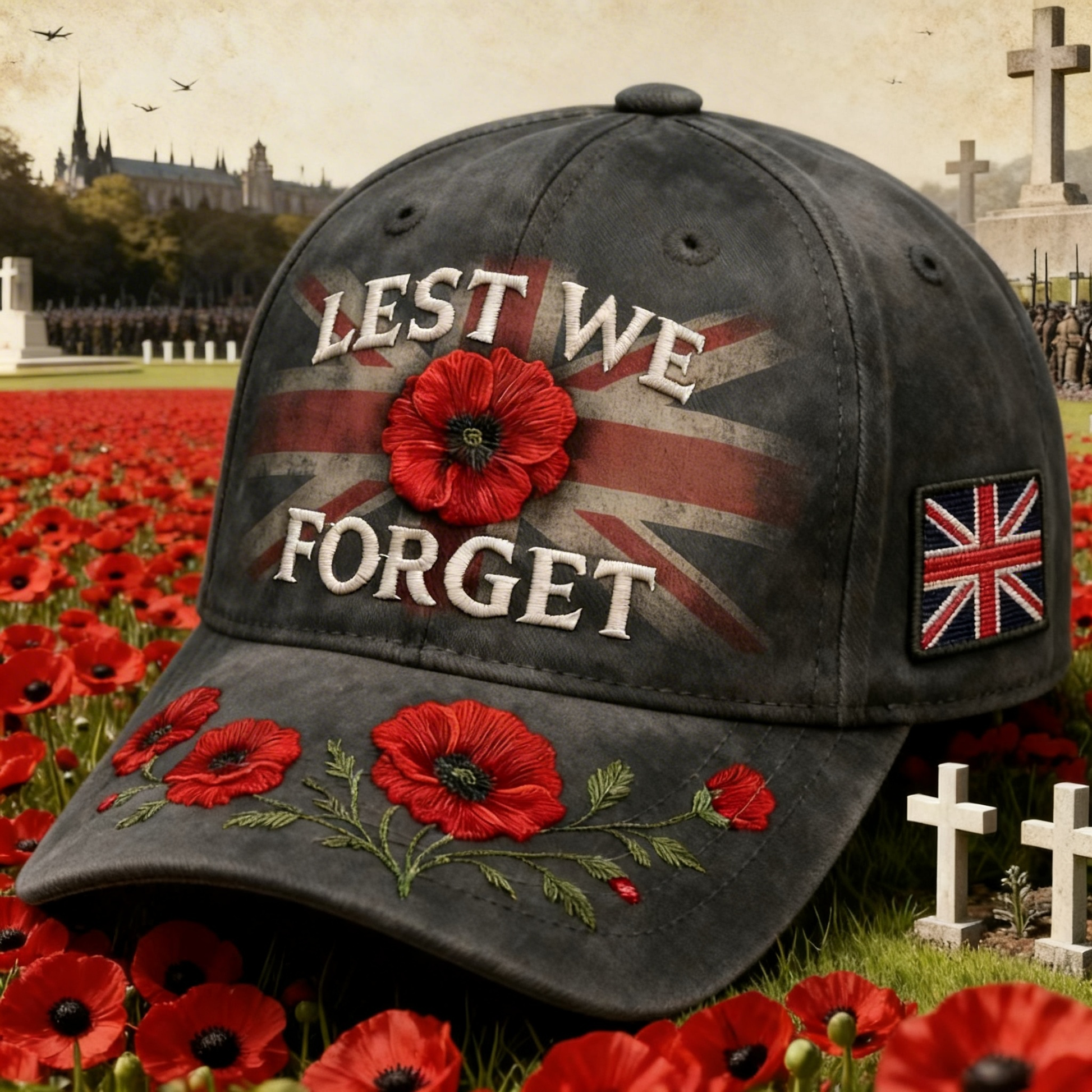 🌺 Lest We Forget Remembrance Poppy Memorial Cap