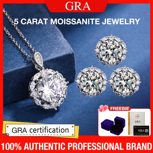 Mid-Year Sale - Second ring only 699₱ - Shining all day - 5 carat moissanite jewelry Set - GRA certificate, free gift box