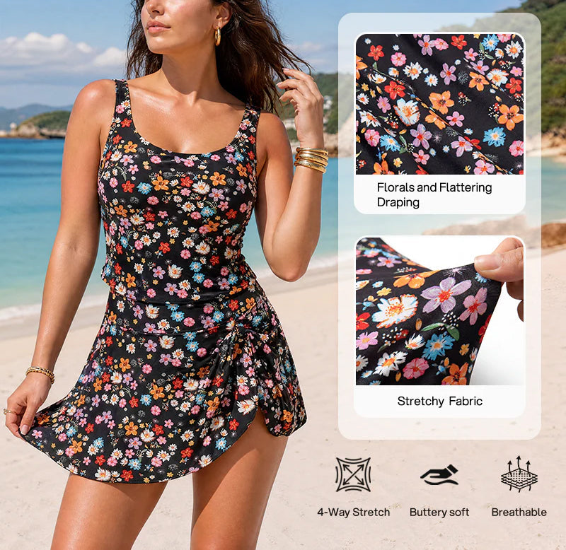 FloraShape – Floral Tankini Swim Dress Set
