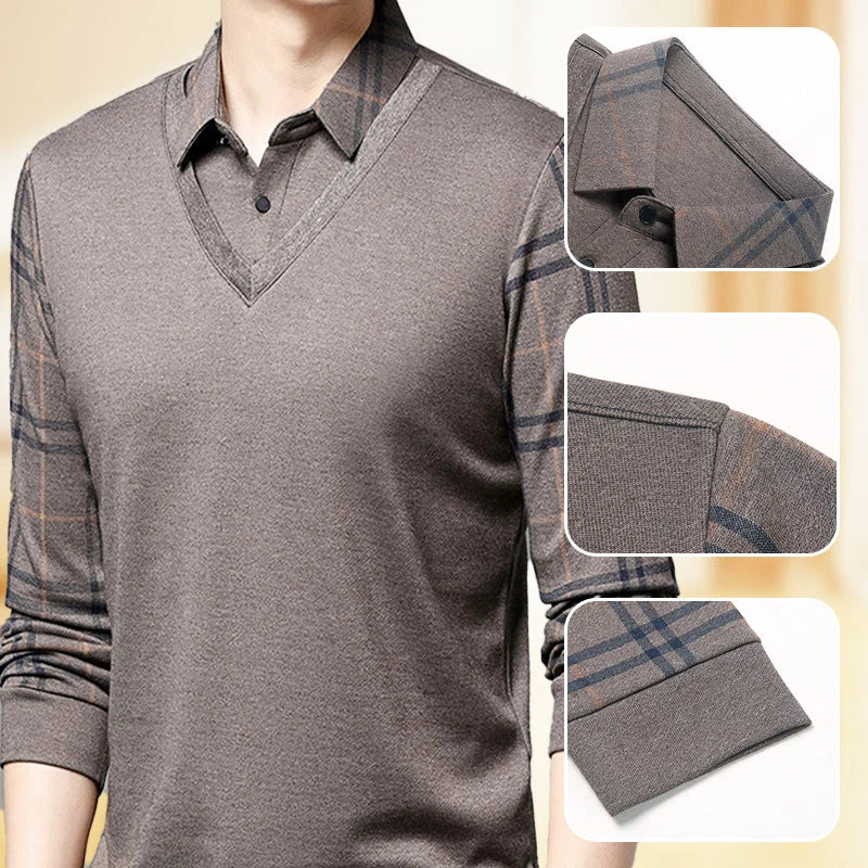 EliteLayer – Classic Faux Layered Long Sleeve Polo Shirt