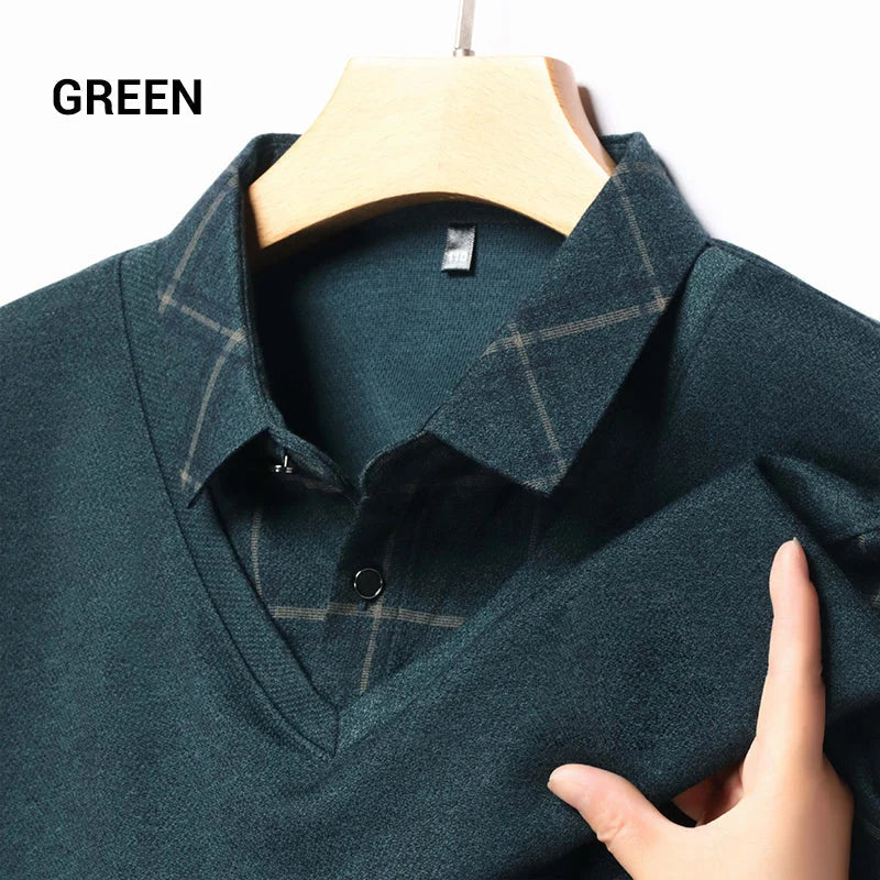 EliteLayer – Classic Faux Layered Long Sleeve Polo Shirt