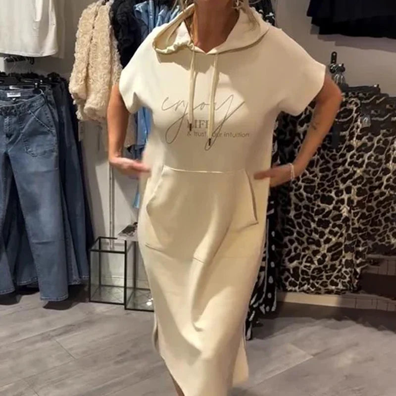 LuxeEase – Women’s Drawstring Hooded Long Dress