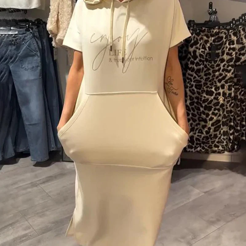 LuxeEase – Women’s Drawstring Hooded Long Dress