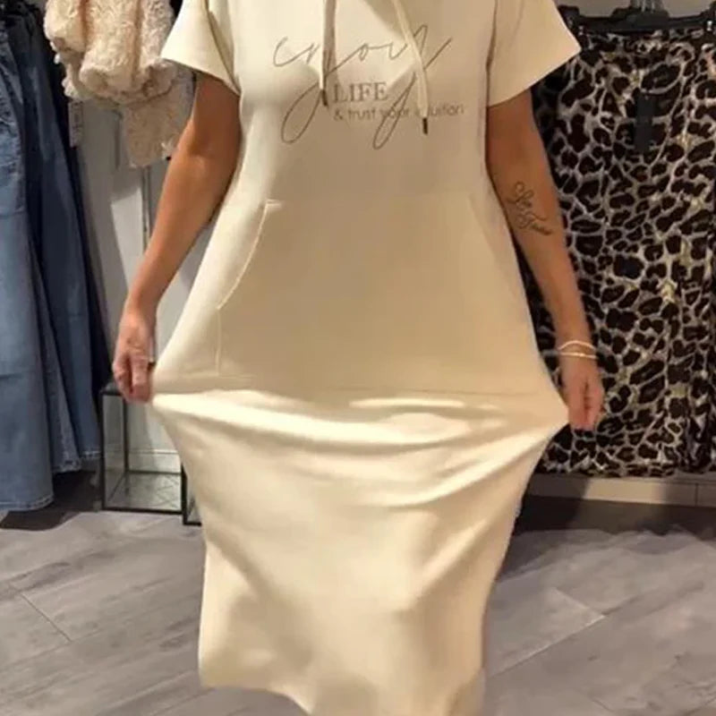 LuxeEase – Women’s Drawstring Hooded Long Dress