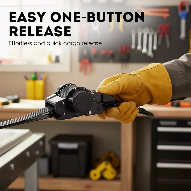 CargoGrip – Retractable Double-Hook Ratchet Strap