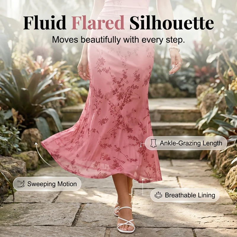 FloraLuxe – Floral Mesh Midi Dress