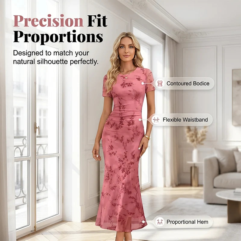 FloraLuxe – Floral Mesh Midi Dress