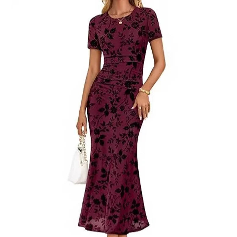 FloraLuxe – Floral Mesh Midi Dress