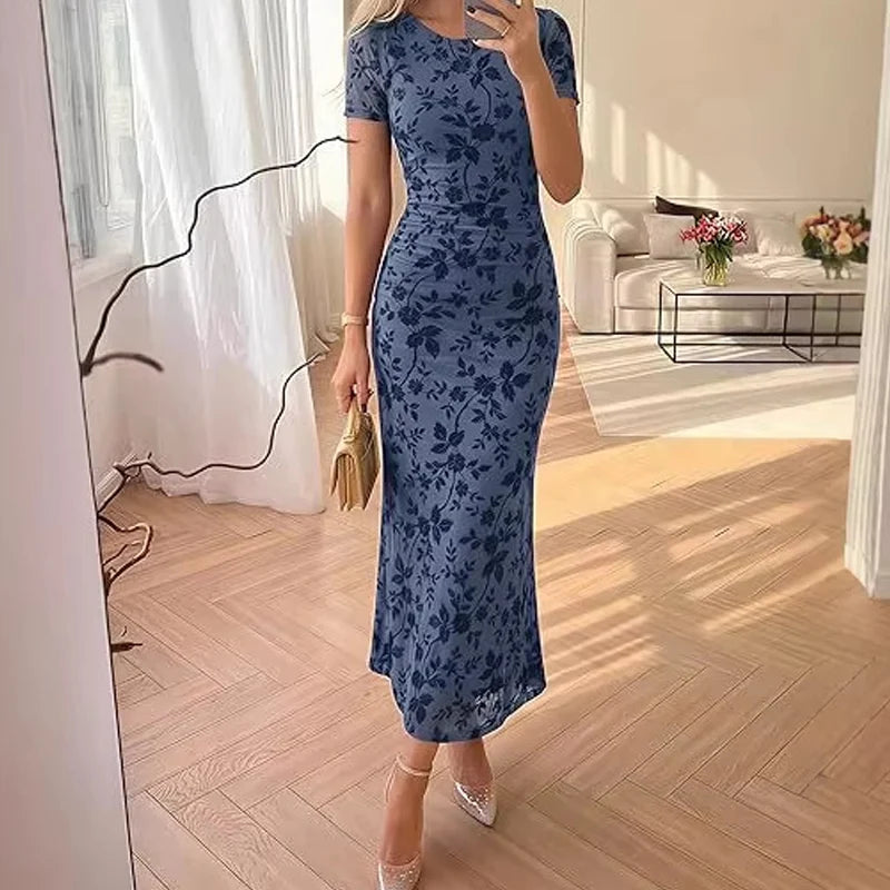 FloraLuxe – Floral Mesh Midi Dress