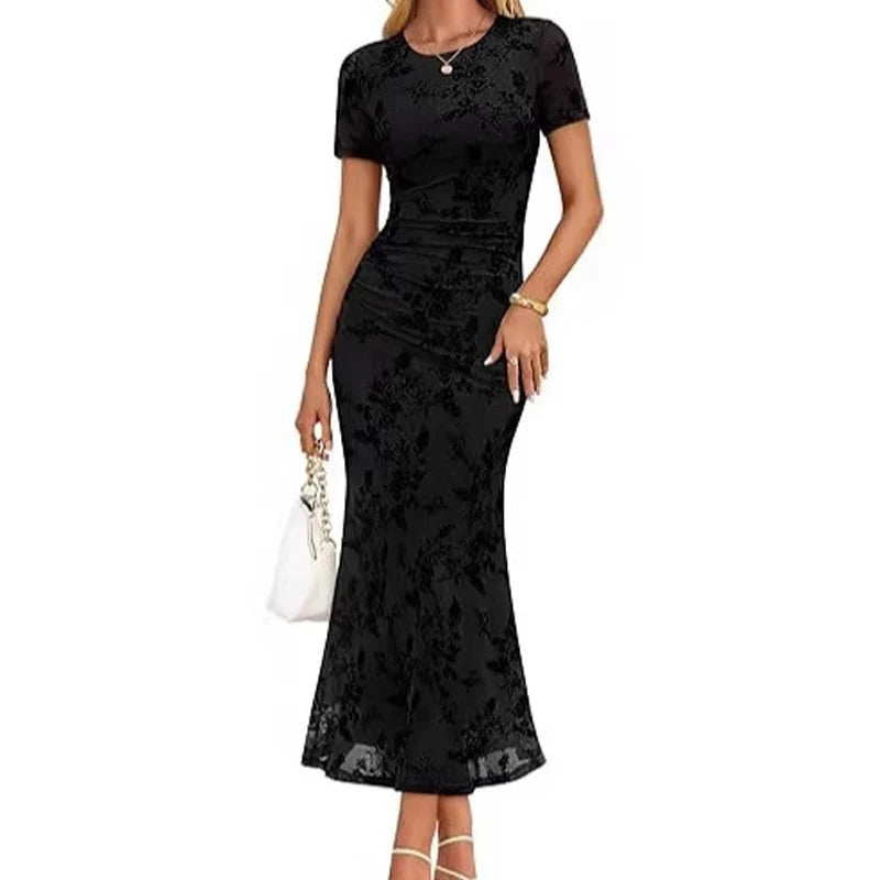 FloraLuxe – Floral Mesh Midi Dress