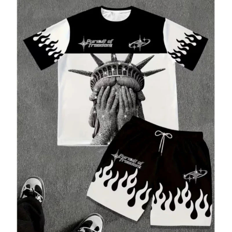 VibeCore – Men’s Graphic Print T-Shirt & Shorts Set