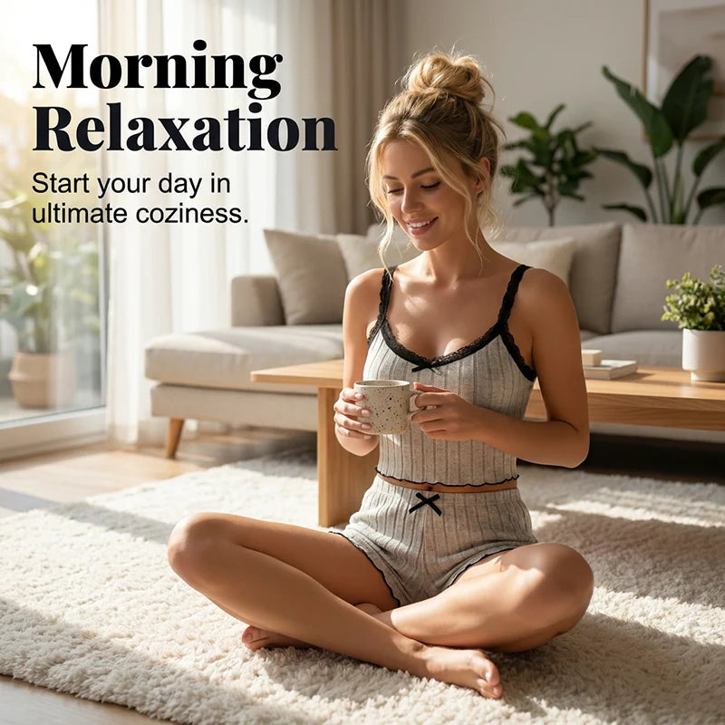 BlushNest – Women's Cozy Lace Pajama Set