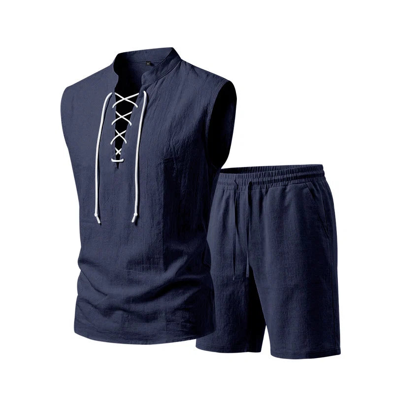 ComfortWeave – Lightweight Mens Lace-Up Linen Shorts Outfit