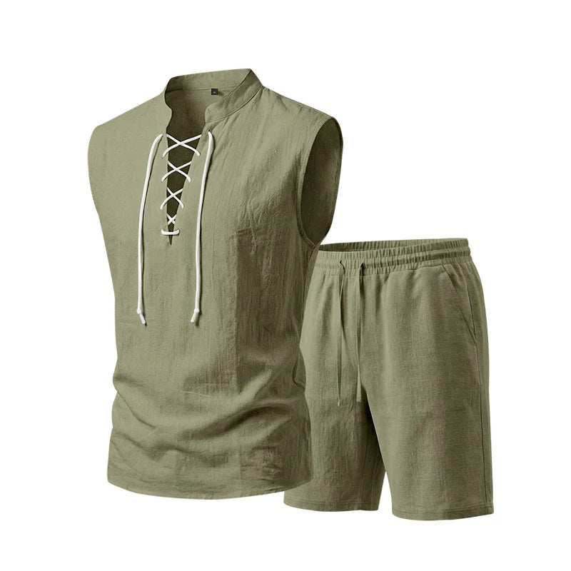 ComfortWeave – Lightweight Mens Lace-Up Linen Shorts Outfit