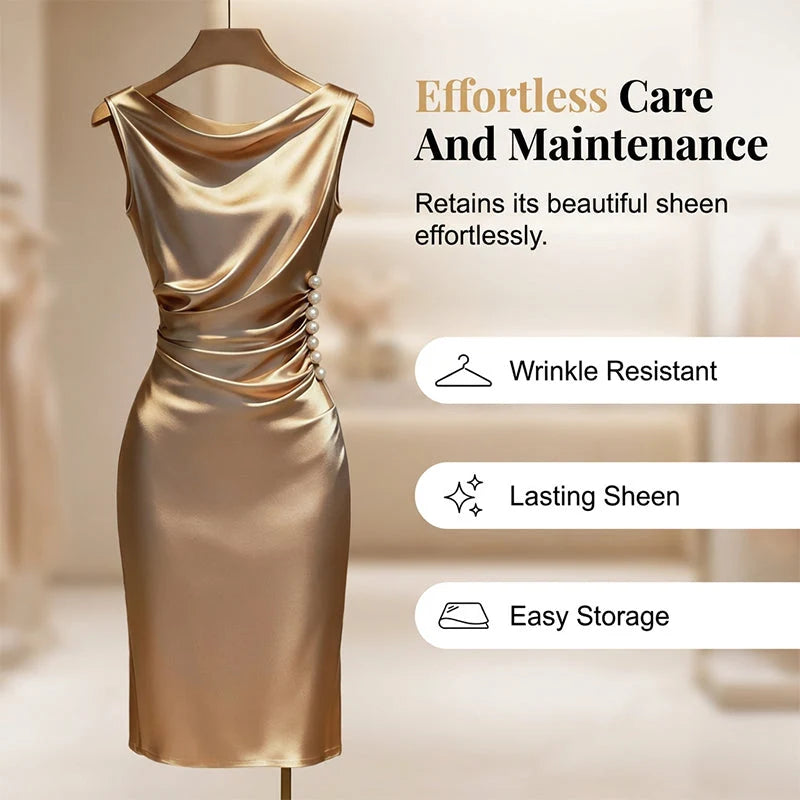 BelleAura – Elegant Sleeveless Cowl Neck Midi Dress