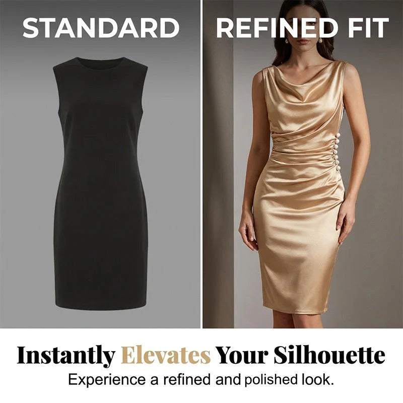 BelleAura – Elegant Sleeveless Cowl Neck Midi Dress