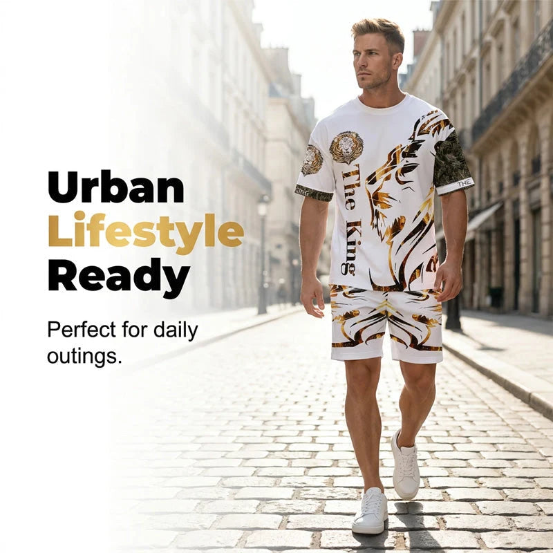 LionVibe – Men's Graphic 2-Piece Summer Set