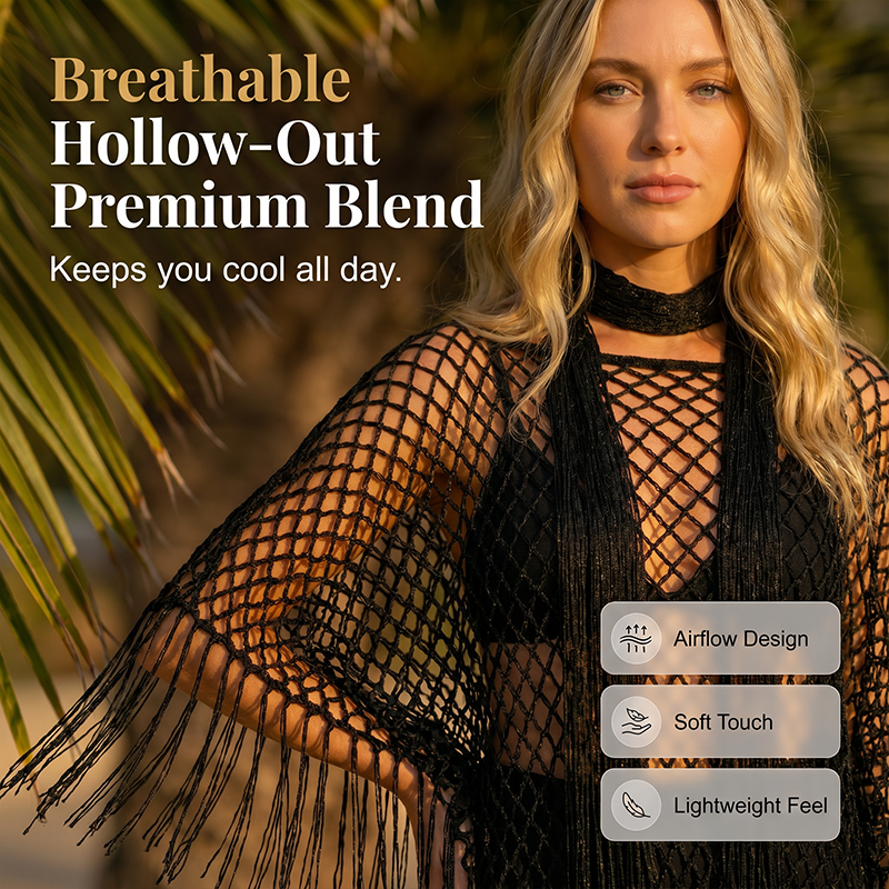 SunDrape – Flowy Tassel Crochet Beach Cover Up