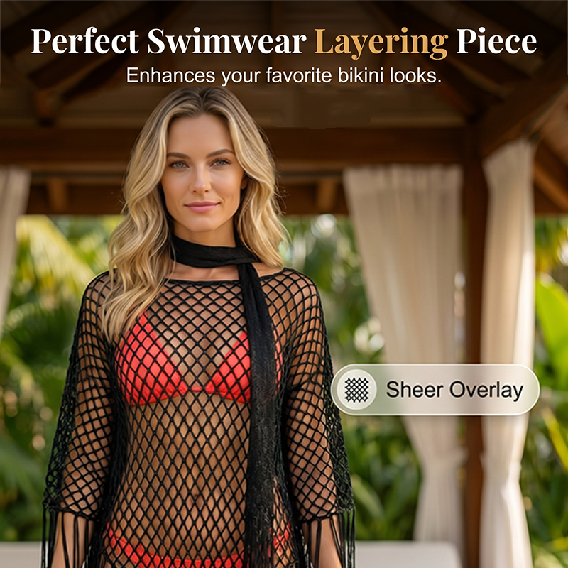 SunDrape – Flowy Tassel Crochet Beach Cover Up