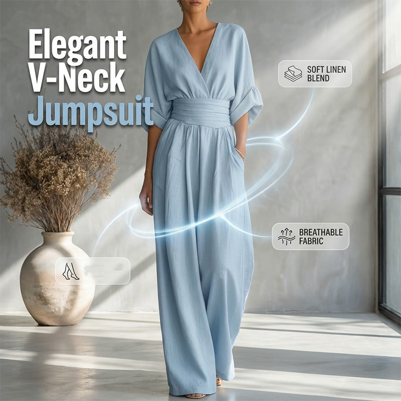 ElanVera – V-Neck High-Waisted WideLeg Jumpsuit