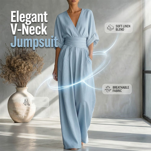 ElanVera – V-Neck High-Waisted WideLeg Jumpsuit