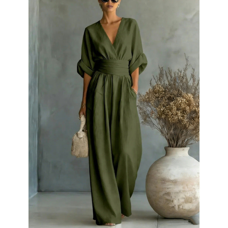 ElanVera – V-Neck High-Waisted WideLeg Jumpsuit