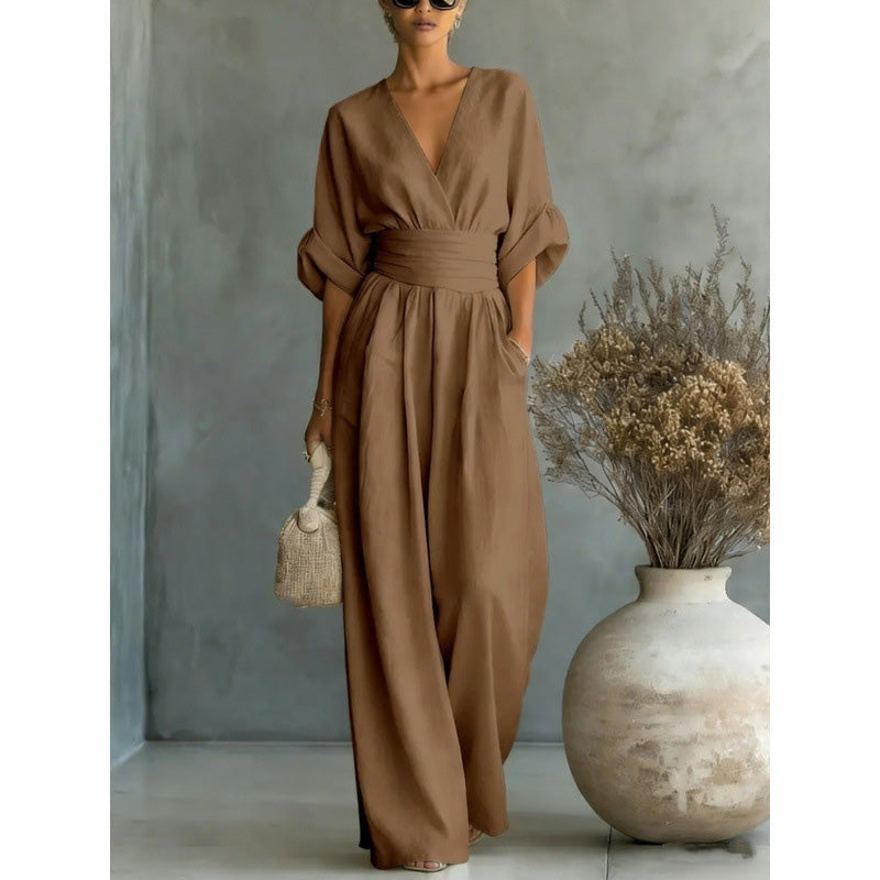 ElanVera – V-Neck High-Waisted WideLeg Jumpsuit