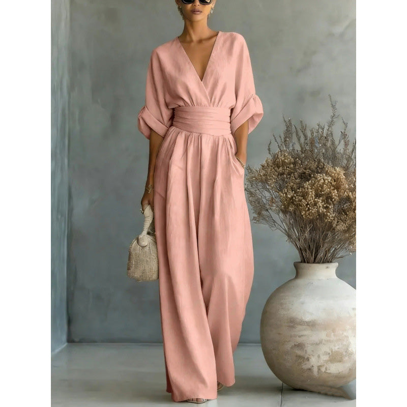 ElanVera – V-Neck High-Waisted WideLeg Jumpsuit