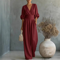 ElanVera – V-Neck High-Waisted WideLeg Jumpsuit
