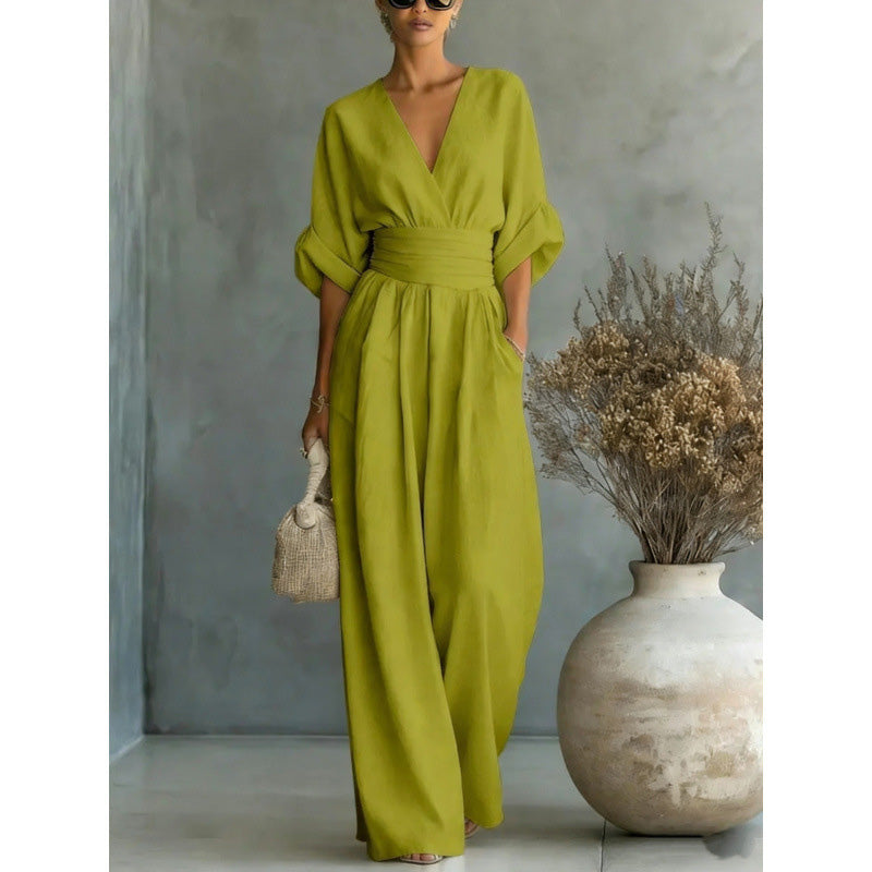 ElanVera – V-Neck High-Waisted WideLeg Jumpsuit