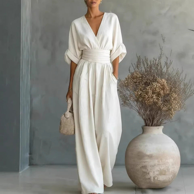 ElanVera – V-Neck High-Waisted WideLeg Jumpsuit
