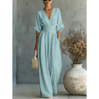 ElanVera – V-Neck High-Waisted WideLeg Jumpsuit