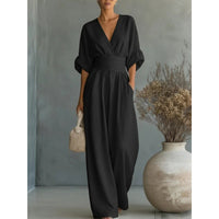 ElanVera – V-Neck High-Waisted WideLeg Jumpsuit