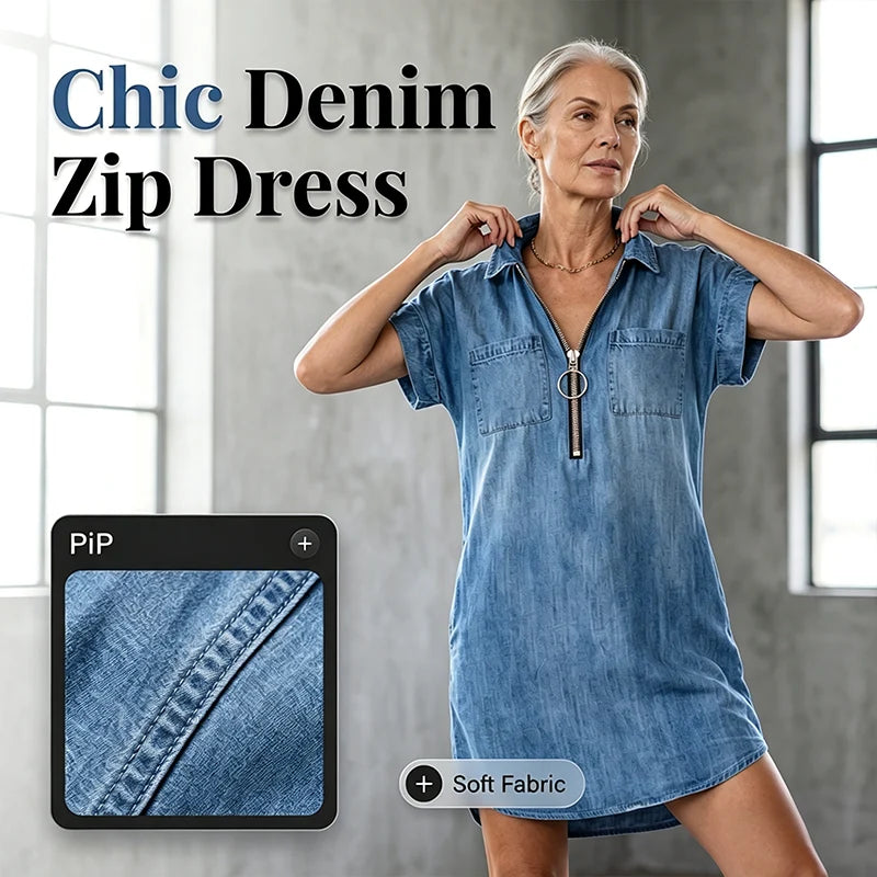 DenimFlow – Relaxed Short-Sleeve Shirt Dress