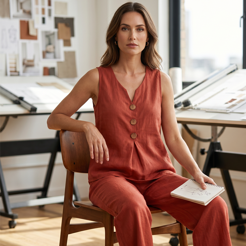 Marlowe – Women’s Button Top & Wide Leg Pants Co-Ord Set