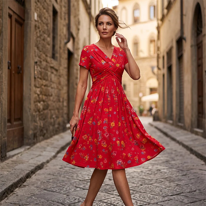 StyleBloom – Floral V-Neck Twist-Waist Dress