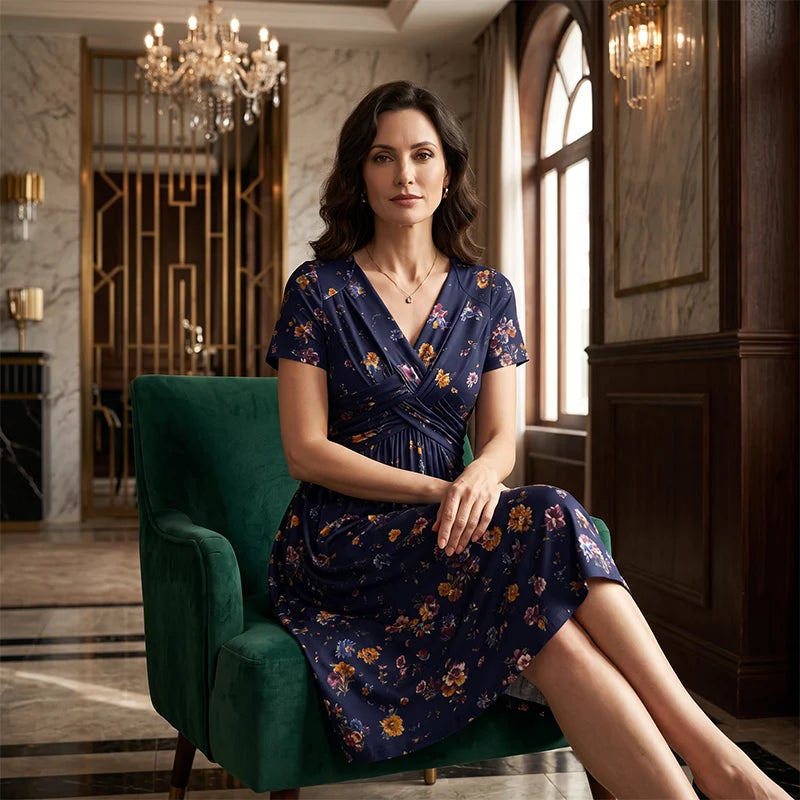 StyleBloom – Floral V-Neck Twist-Waist Dress
