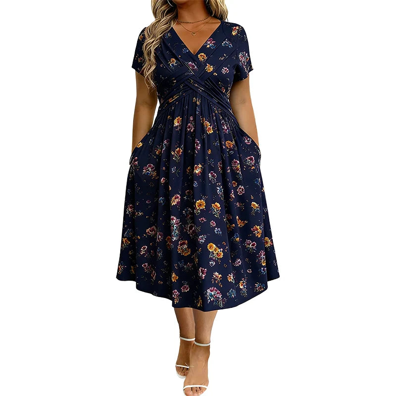 StyleBloom – Floral V-Neck Twist-Waist Dress