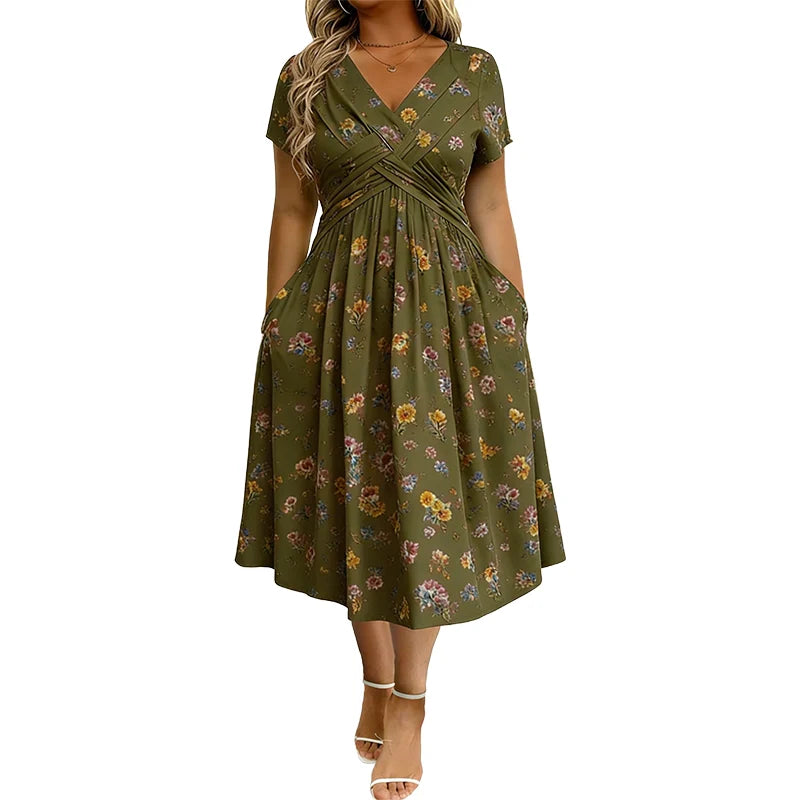 StyleBloom – Floral V-Neck Twist-Waist Dress