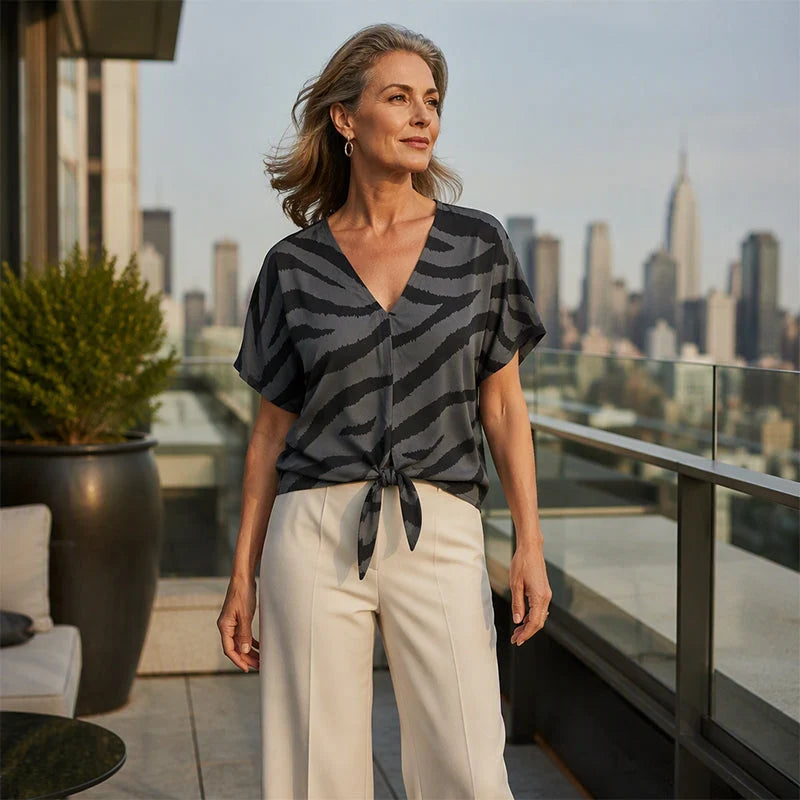 ZebraMuse – Waist-Tie V-Neck Tee