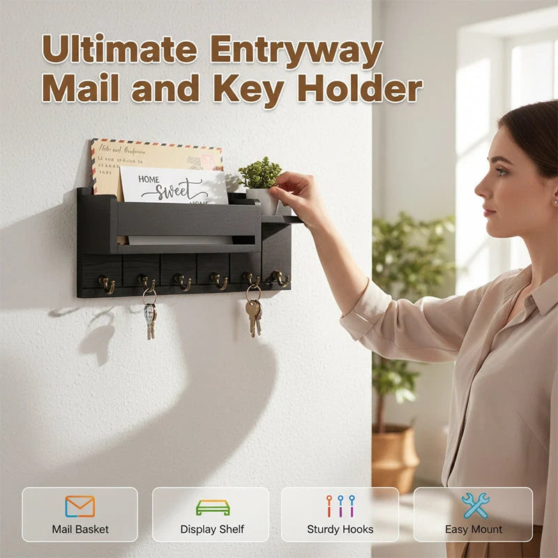 HomeNest – Wooden Entryway Mail & Key Holder