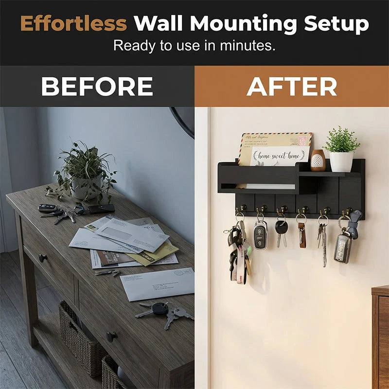 HomeNest – Wooden Entryway Mail & Key Holder
