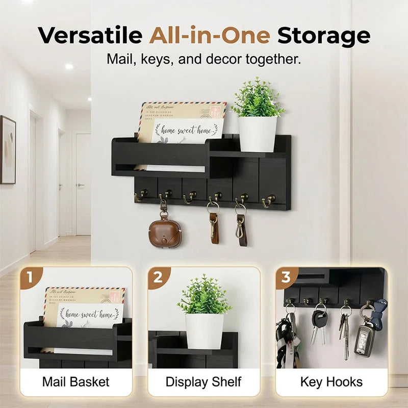 HomeNest – Wooden Entryway Mail & Key Holder